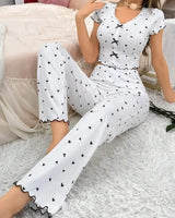 Heart Print Pyjama Set - Voldina