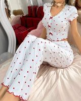 Heart Print Pyjama Set - Voldina