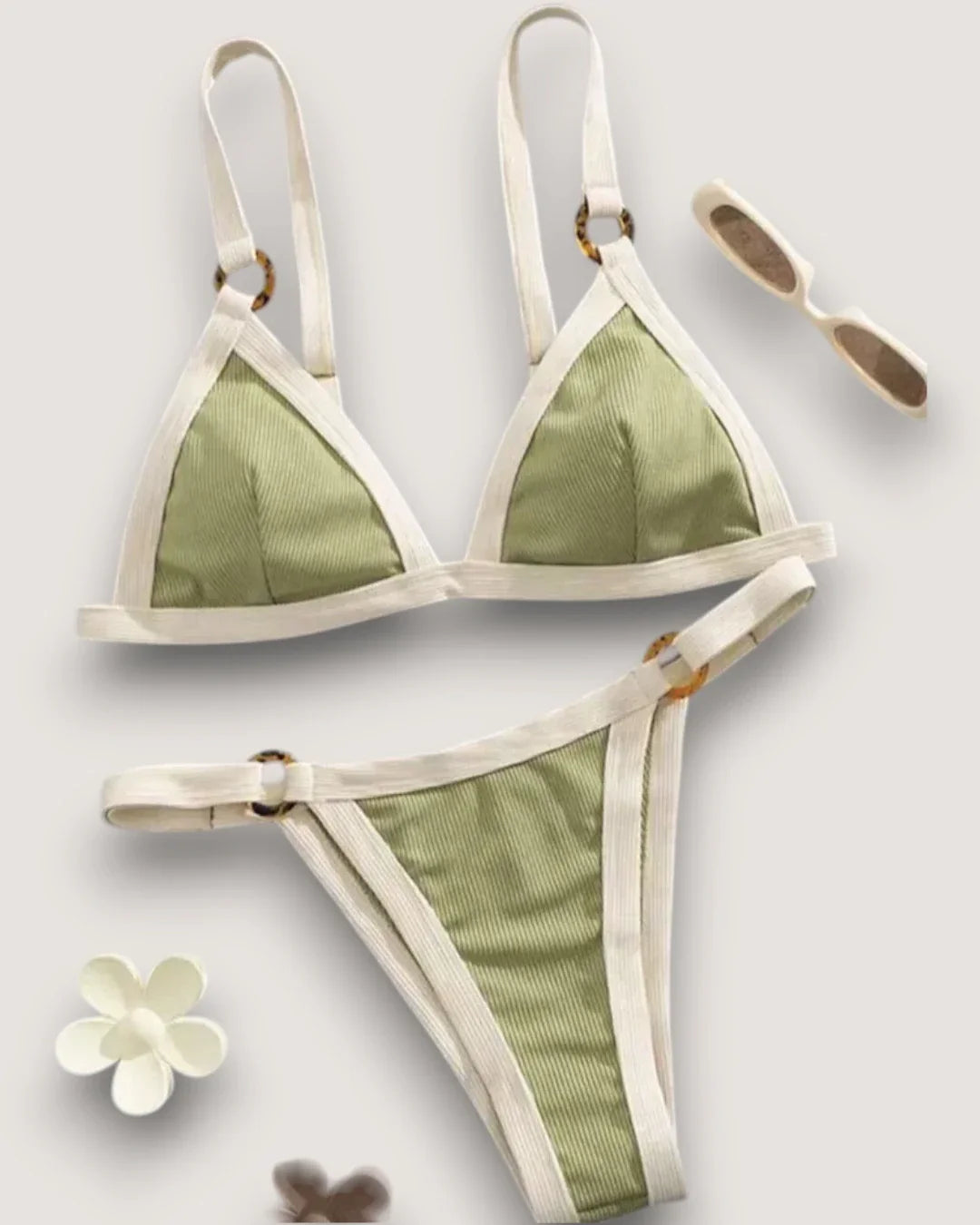 High-Cut Ribbed Ring Bikini Set - Voldina