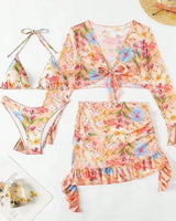 High-Waist Long-Sleeve 4 Pieces Bikini Set - Voldina
