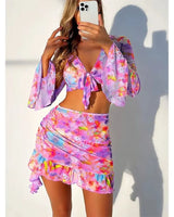 High-Waist Long-Sleeve 4 Pieces Bikini Set - Voldina