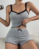 Lace-Trim Ribbed Pyjama Set - Voldina