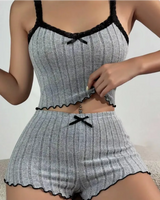 Lace-Trim Ribbed Pyjama Set - Voldina