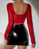Long Sleeve Mesh Corset Top - Voldina