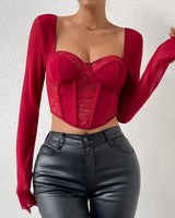 Long Sleeve Mesh Corset Top - Voldina