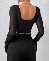 Long Sleeve Mesh Corset Top - Voldina