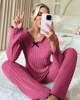 Ribbed Long-Sleeved Pyjama Set - Voldina