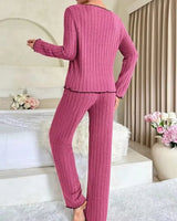 Ribbed Long-Sleeved Pyjama Set - Voldina