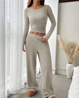 Ribbed Round-Neck Loungewear Set - Voldina