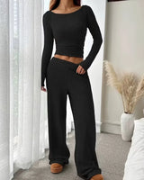 Ribbed Round-Neck Loungewear Set - Voldina