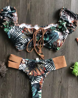 Ribbed Ruffle Bikini Set - Voldina