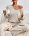 Ribbed V-Neck Pyjama Set - Voldina