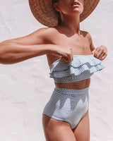 Ruffled Bandeau High Waist Bikini - Voldina