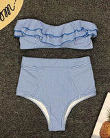 Ruffled Bandeau High Waist Bikini - Voldina