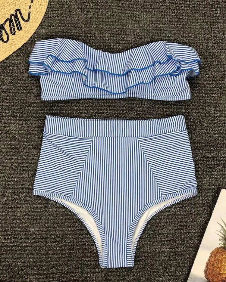 Ruffled Bandeau High Waist Bikini - Voldina