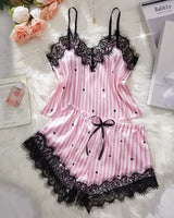 Satin Lace Pyjama Shorts Set - Voldina