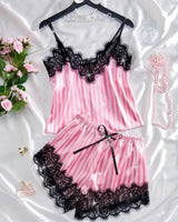 Satin Lace Pyjama Shorts Set - Voldina