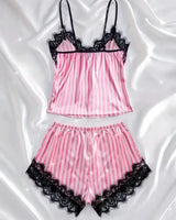 Satin Lace Pyjama Shorts Set - Voldina