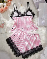 Satin Lace Pyjama Shorts Set - Voldina