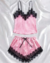 Satin Lace Pyjama Shorts Set - Voldina