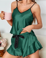 Satin Ruffle-Trim Pyjama Set - Voldina