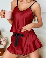 Satin Ruffle-Trim Pyjama Set - Voldina