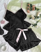 Satin Ruffle-Trim Pyjama Set - Voldina