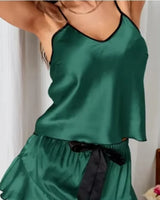 Satin Ruffle-Trim Pyjama Set - Voldina