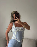 Striped Corset Crop Top - Voldina