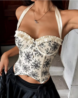 Structured Floral Halter Corset Top - Voldina