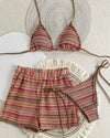 Textured Knit Triangle Bikini & Shorts Set - Voldina